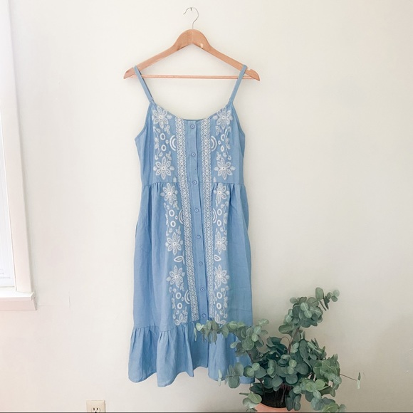 Polagram Dresses & Skirts - Boutique Blue Chambray Tank Sundress w/ embroidery